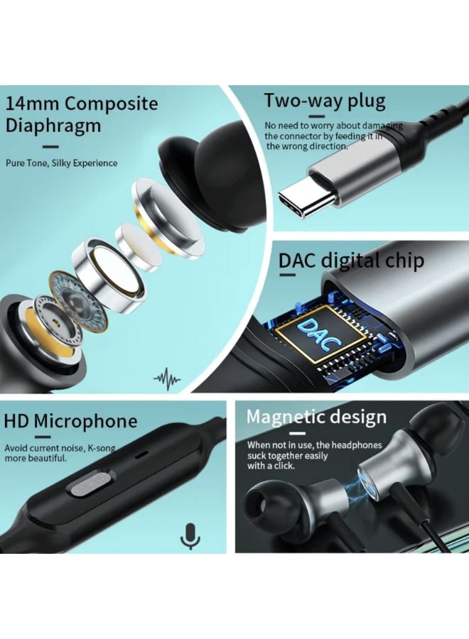 Type-C Wired Voice-Changing Earphones, Intra-Auricular Karaoke Buds with Sound Card and Volume Control Buttons for Multi-Mood Effects, Suitable for Live Streaming & Recording Singing, 3D Stereo HIFI Quality Gaming Music Vocal Proactive Noise Cancelling White - Image 2